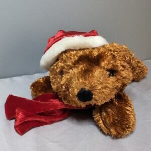Dan Dee Christmas Bear Collector's Choice Plush Laying Red Hat Scarf Brown